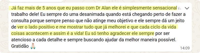 Depoimento de paciente da Clínica Energia Vital sobre o acompanhamento com o Dr. Alan Inácio